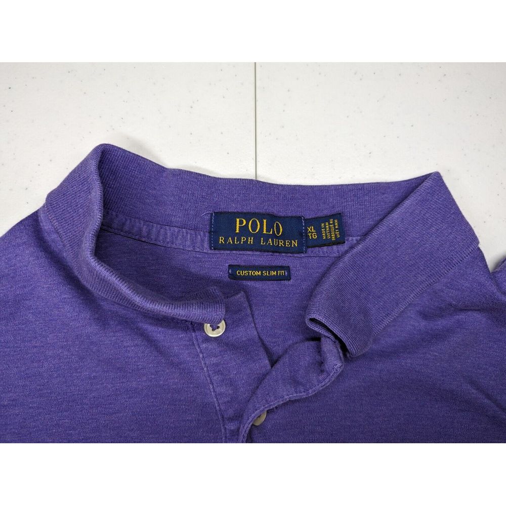 Polo Ralph Lauren Mens‎ XL Custom Slim Fit Purple Shirt Green Logo Short Sleeve - Picture 3 of 14